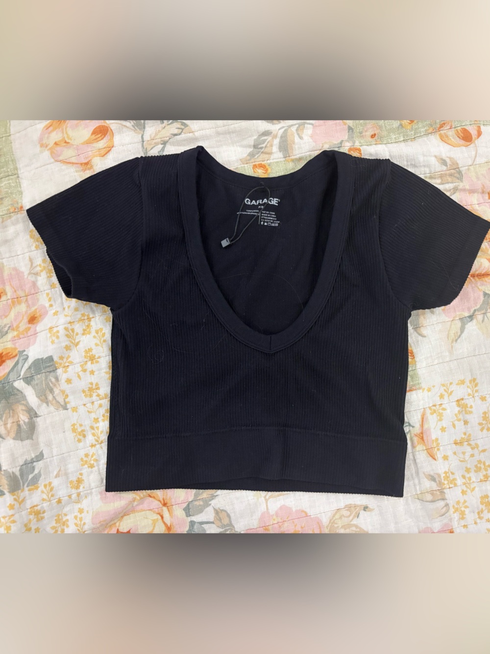 Garage Black Ribbed Scoop-Neck Crop Top